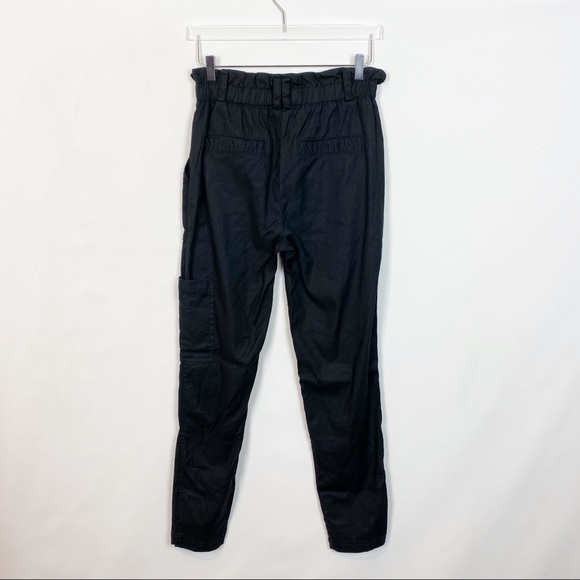 Elevenses Linen Paper Bag Tapered Black Pants S - Picture 3 of 7